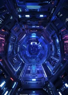 科幻美剧宇宙飞船内景，蓝紫光效与未来感设备，91美剧网科幻类经典剧集剧照